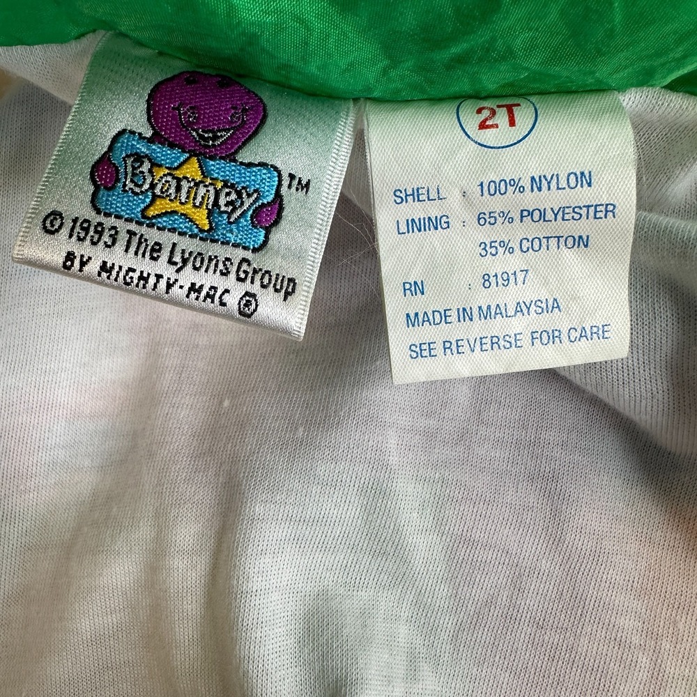 Vintage 1993 Barney the Dinosaur Windbreaker Jacket Mighty-Mac Kids 2T 90s TV - Picture 13 of 16